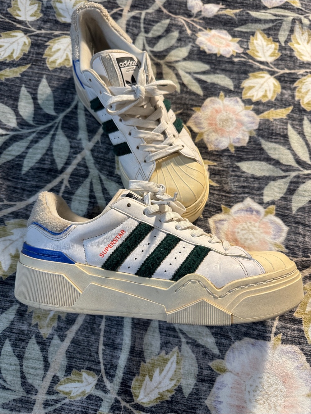 adidas Superstar Platform Sneakers with Green Stripes & Blue Heel Accent